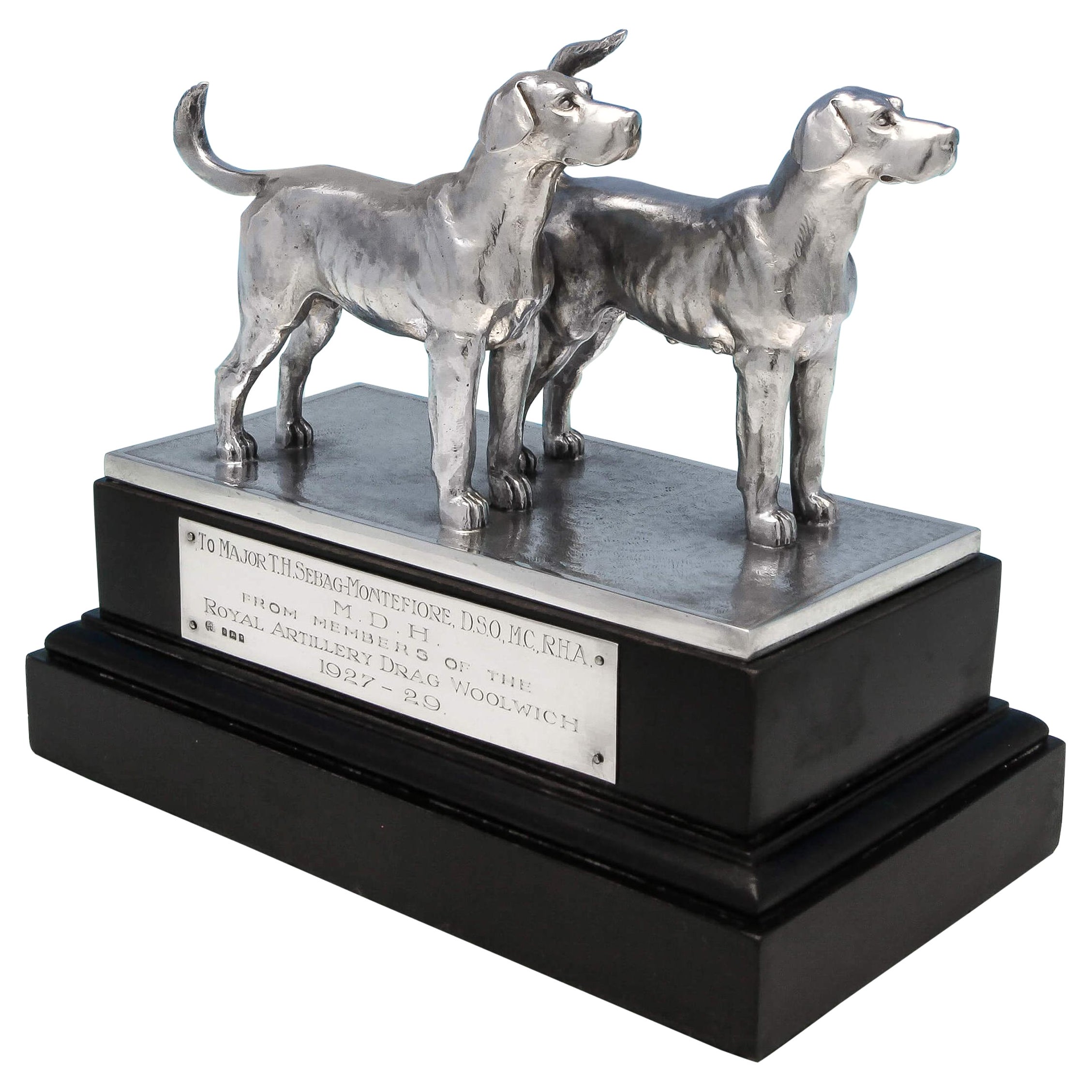 Military Interest - Sterling Silver Pair of Hound Dogs from London in 1929