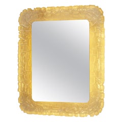 Espejo retroiluminado de resina de los años 60, italiano, rectangular, esmerilado en hielo y esculpido