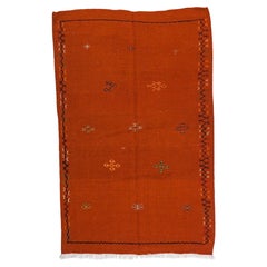 Vintage Moroccan Minimalist Pumpkin Spice Orange Wool Area Rug or Carpet