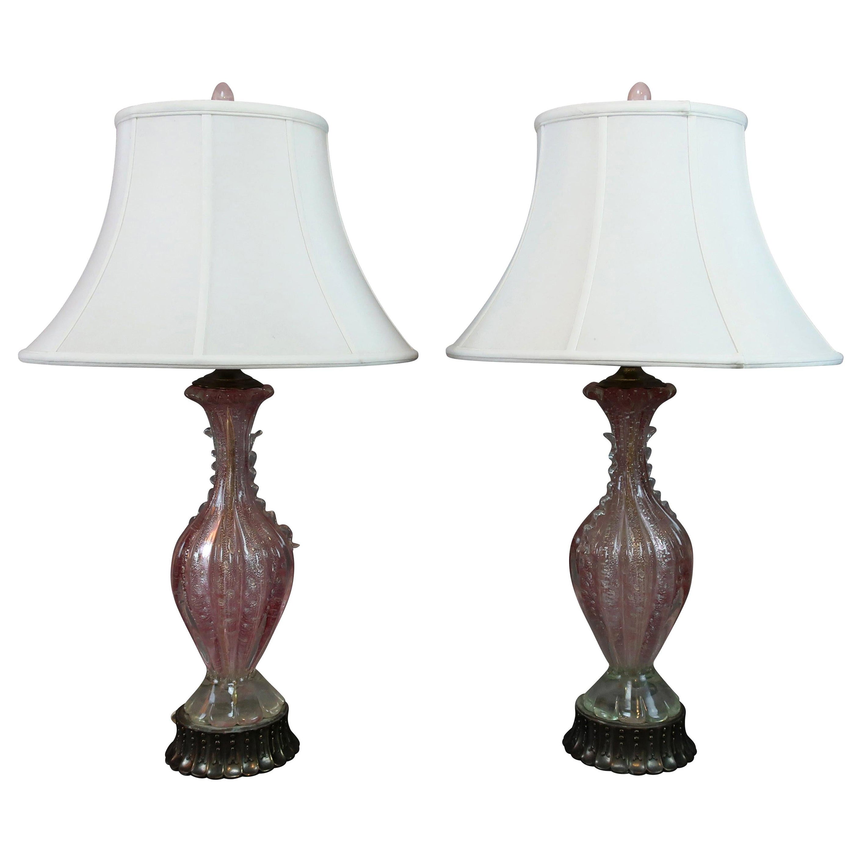 Pink Italian Murano Glass Table Lamps For Sale