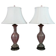 Lampes de table italiennes en verre de Murano rose