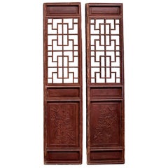 Pair Chinese Antique Screens, Sunflowers and Longevity