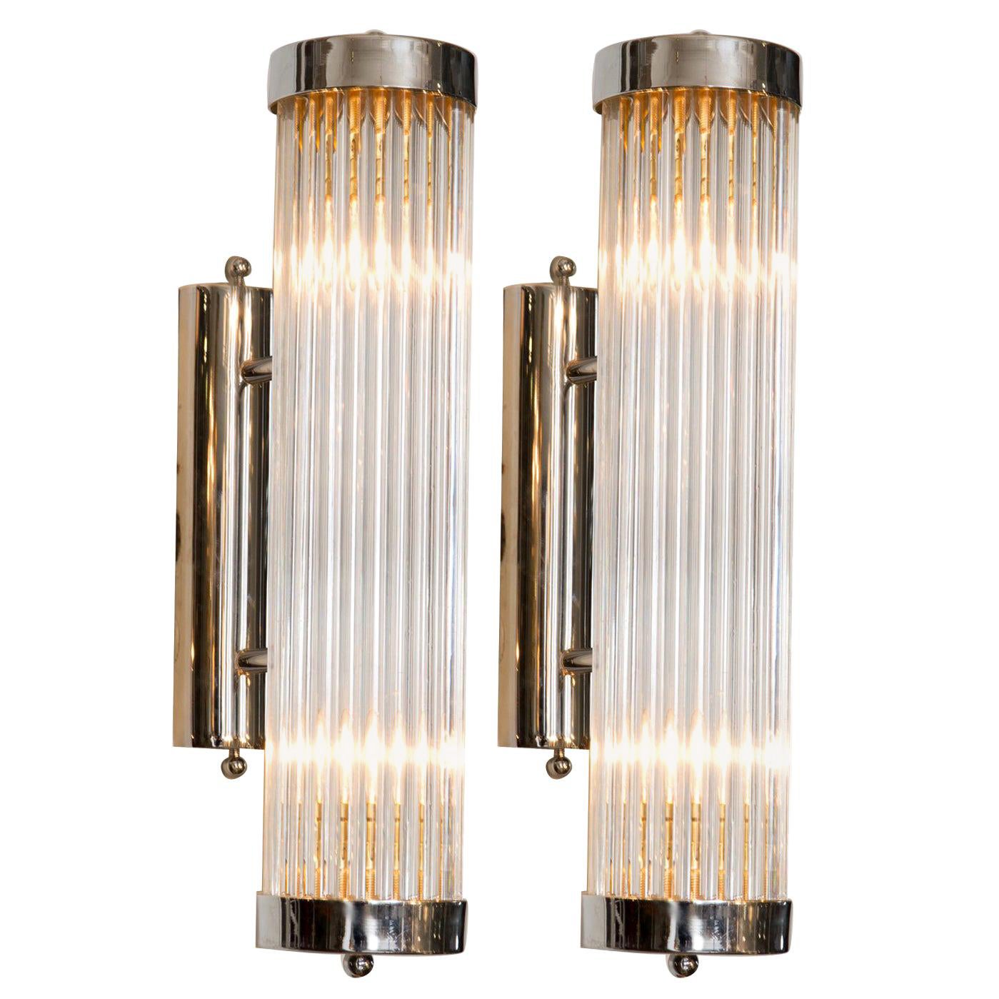 Pair of Italian Chrome and glass Arm Wall Lights