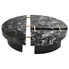 Round Marble Coffee Table Couture with Brass Details by Hervé Langlais France