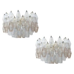 Carlo Scarpa Mid-Century Modern Venini Pair of Murano Glass Poliedri Lamps