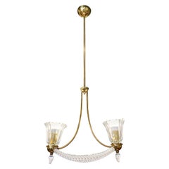 20th Century Italian Murano Glass Chandelier, Brass Pendant by Barovier & Toso