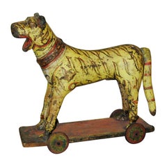 Jouet d'enfant anglo-indien du 19ème siècle, tigre sur roues