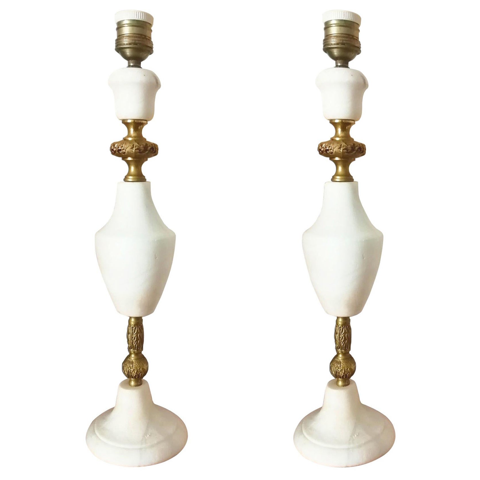 Pair of Large Table Lamps Art Deco Marble or Alabaster, Italy