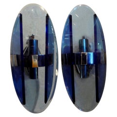 Paar italienische blaue Glasleuchter im Fontana-Arte-Stil