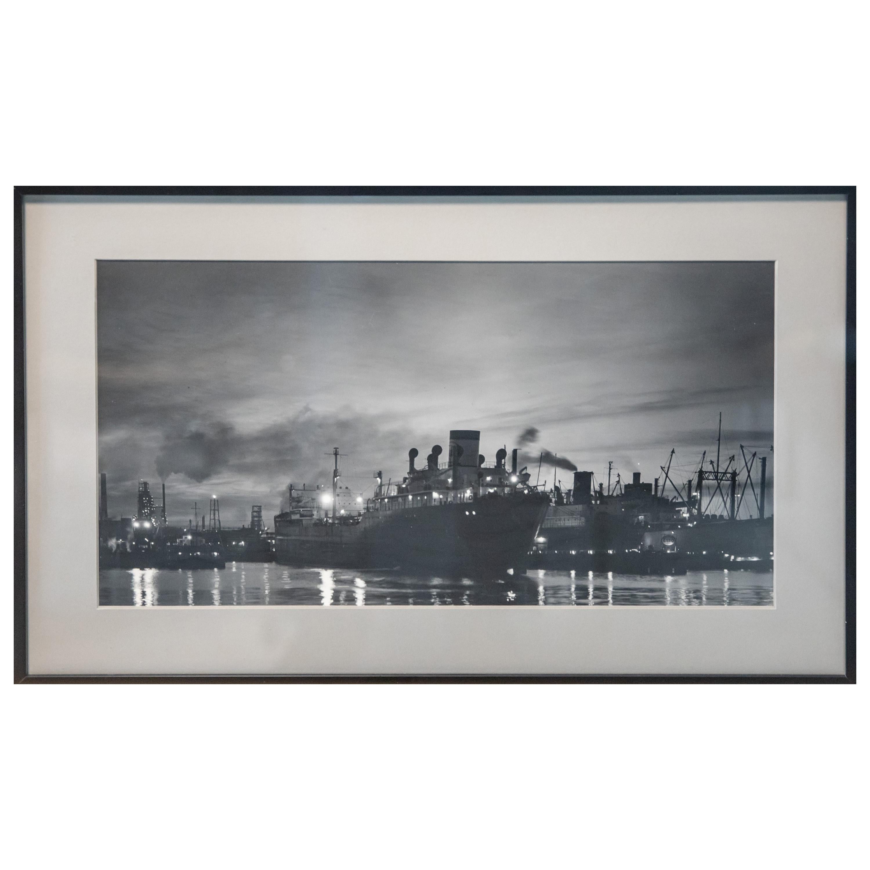A. Aubrey Bodine Signed Vintage Silver Print "Oil Tankers", circa 1920s