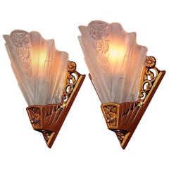 5 Lightolier Art Deco Bungalow Wall Sconces with Vintage Slip Shades