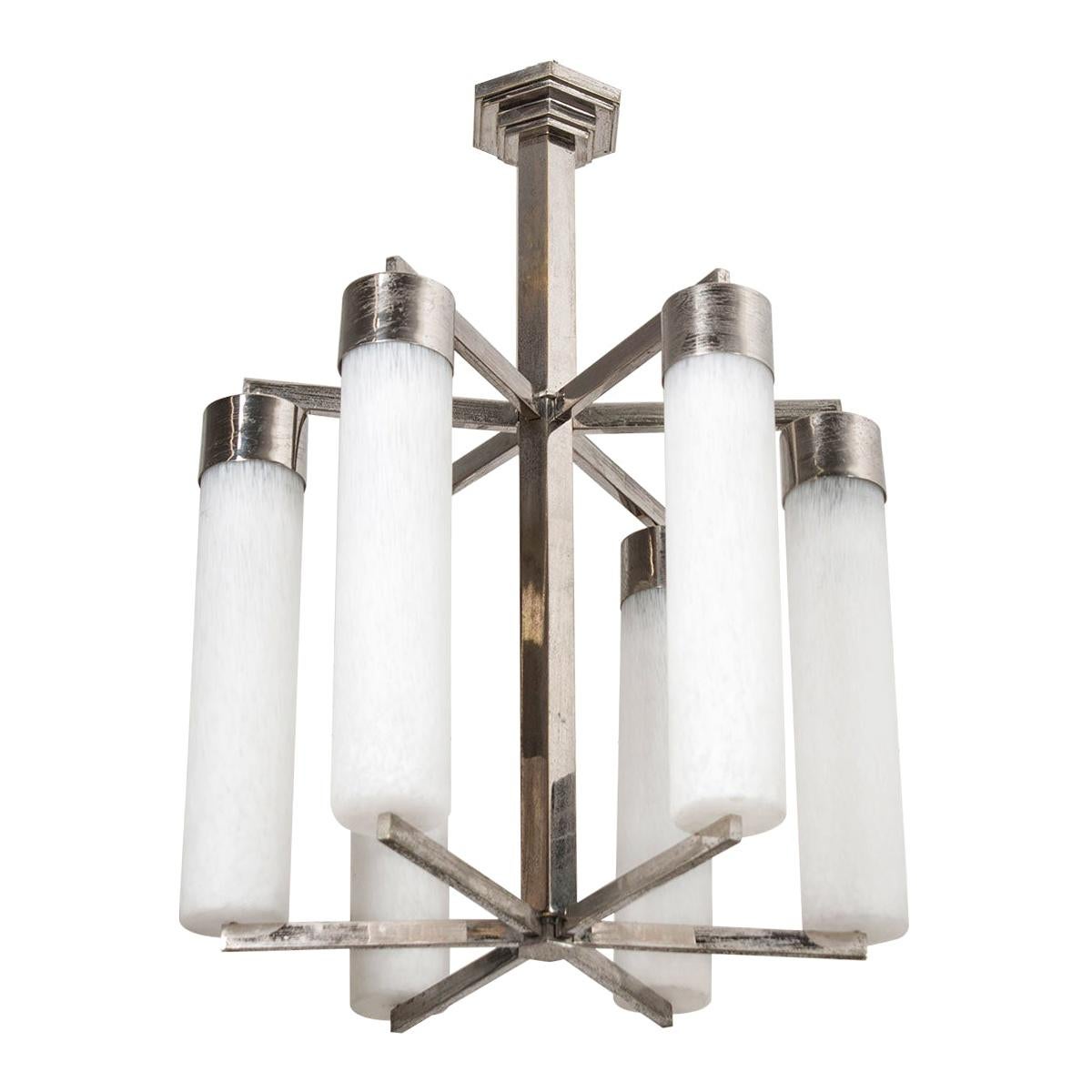 French 20th Century Art Deco Six-Light Chandelier For Sale