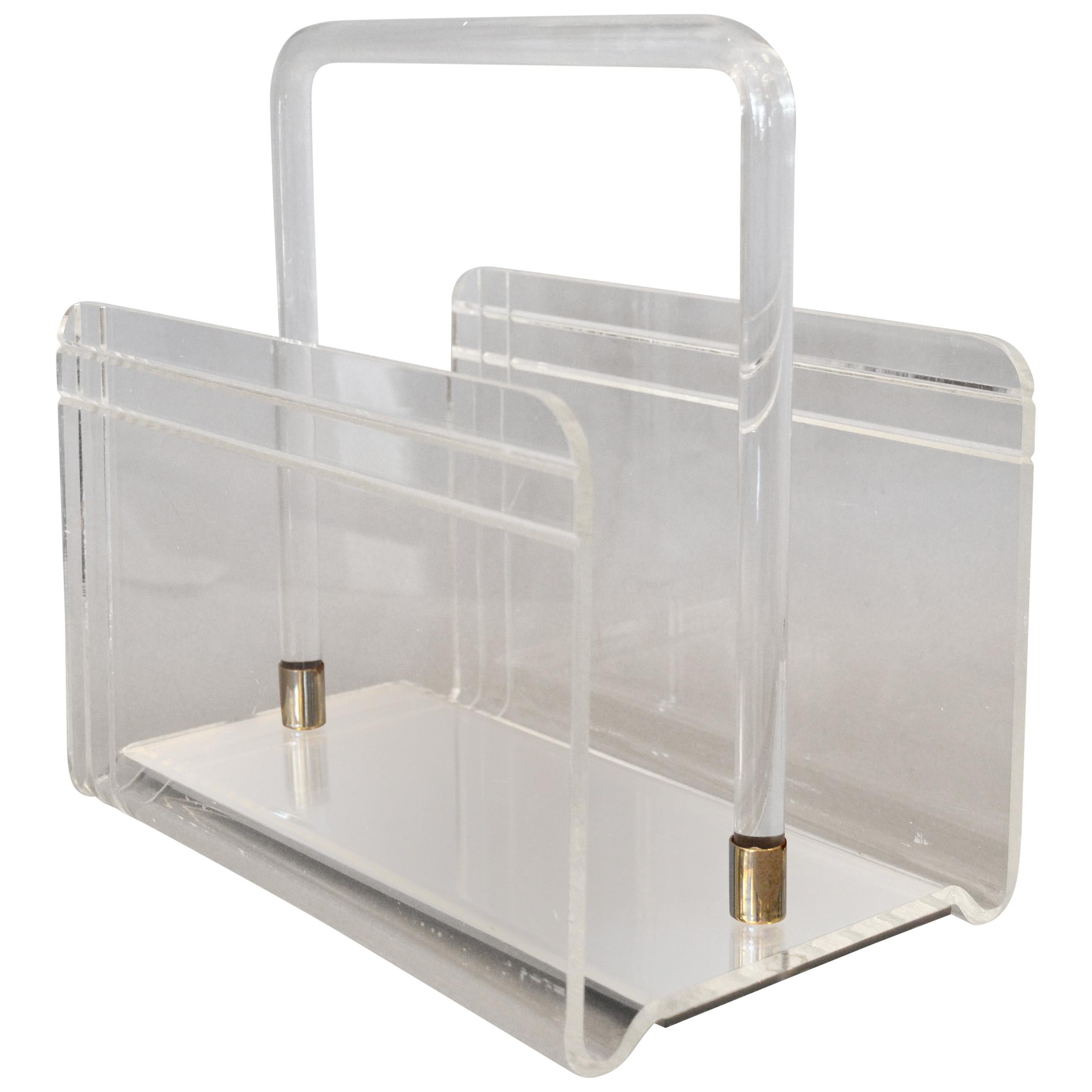 Dorothy Thorpe Mid-Century Modern Magazine Rack Mirrored Glass Lucite and Chrome