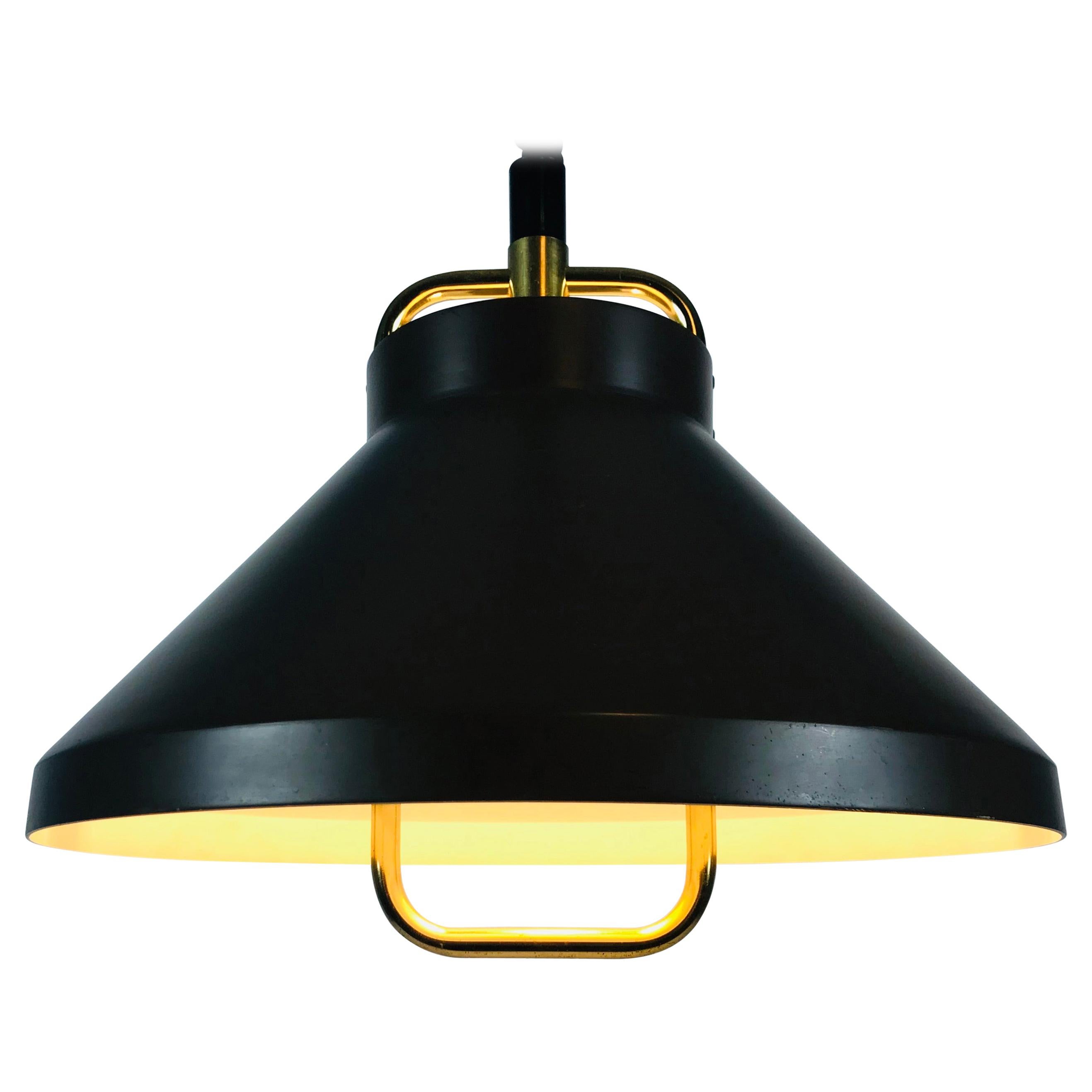 Brown Metal and Brass Pendant Lamp by Jo Hammerborg for Fog & Mørup, 1970s For Sale