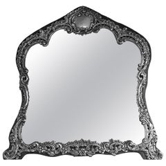 Antiguo espejo tocador inglés de plata de ley, Birmingham 1898 H. Matthews