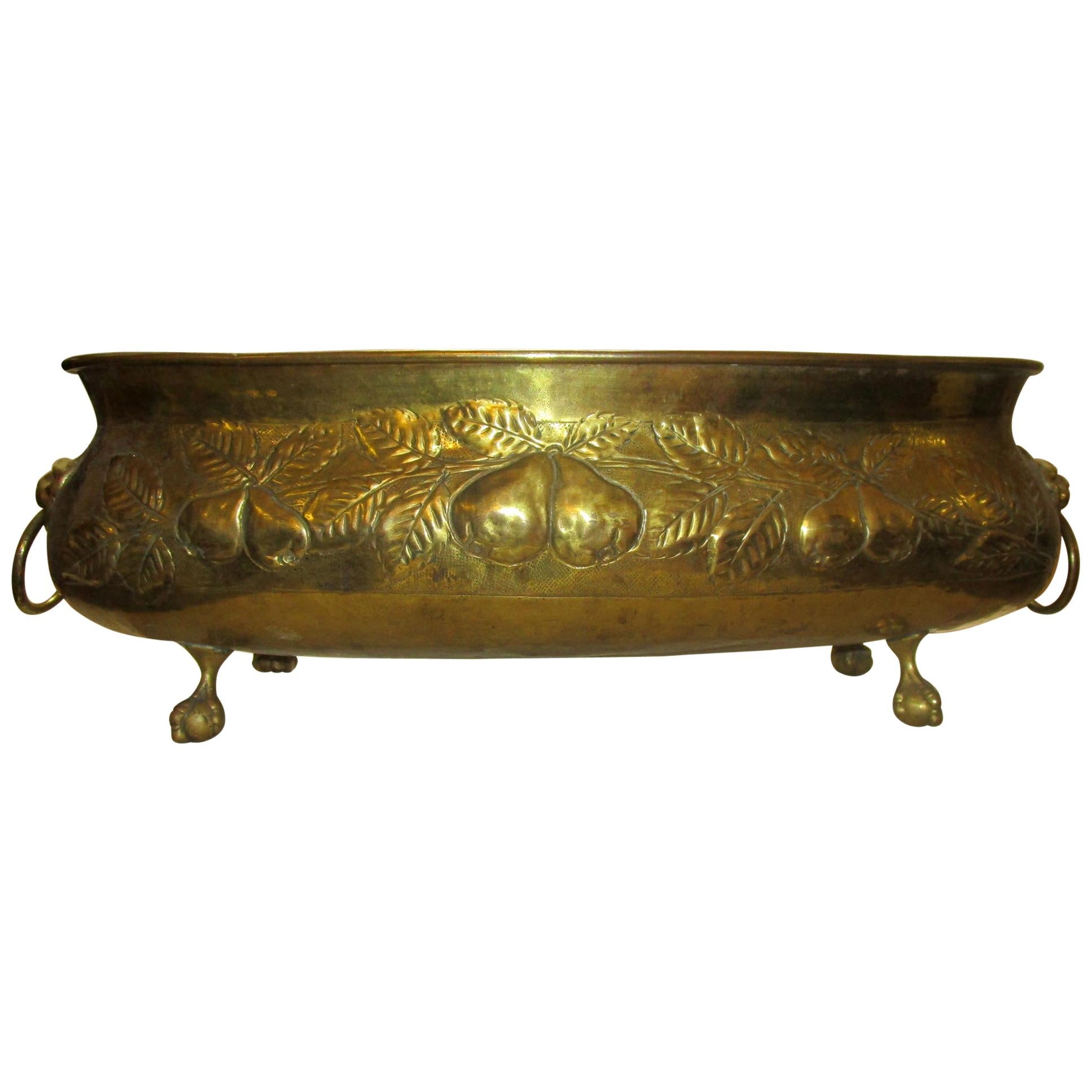 19th Century Brass Oval Jardinière or Planter with Fruit Motif