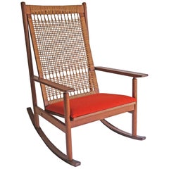 Vintage Hans Olsen, a Teak and Cane Rocking Chair, Juul Kristensen, 1960s