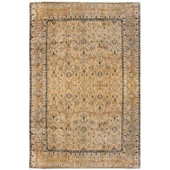 Tapis persan antique Tabriz beige tissé à la main