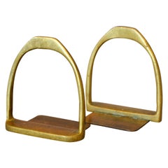 English Country Style Handcrafted Brass Horse Saddle Stirrup Bookends, Pair