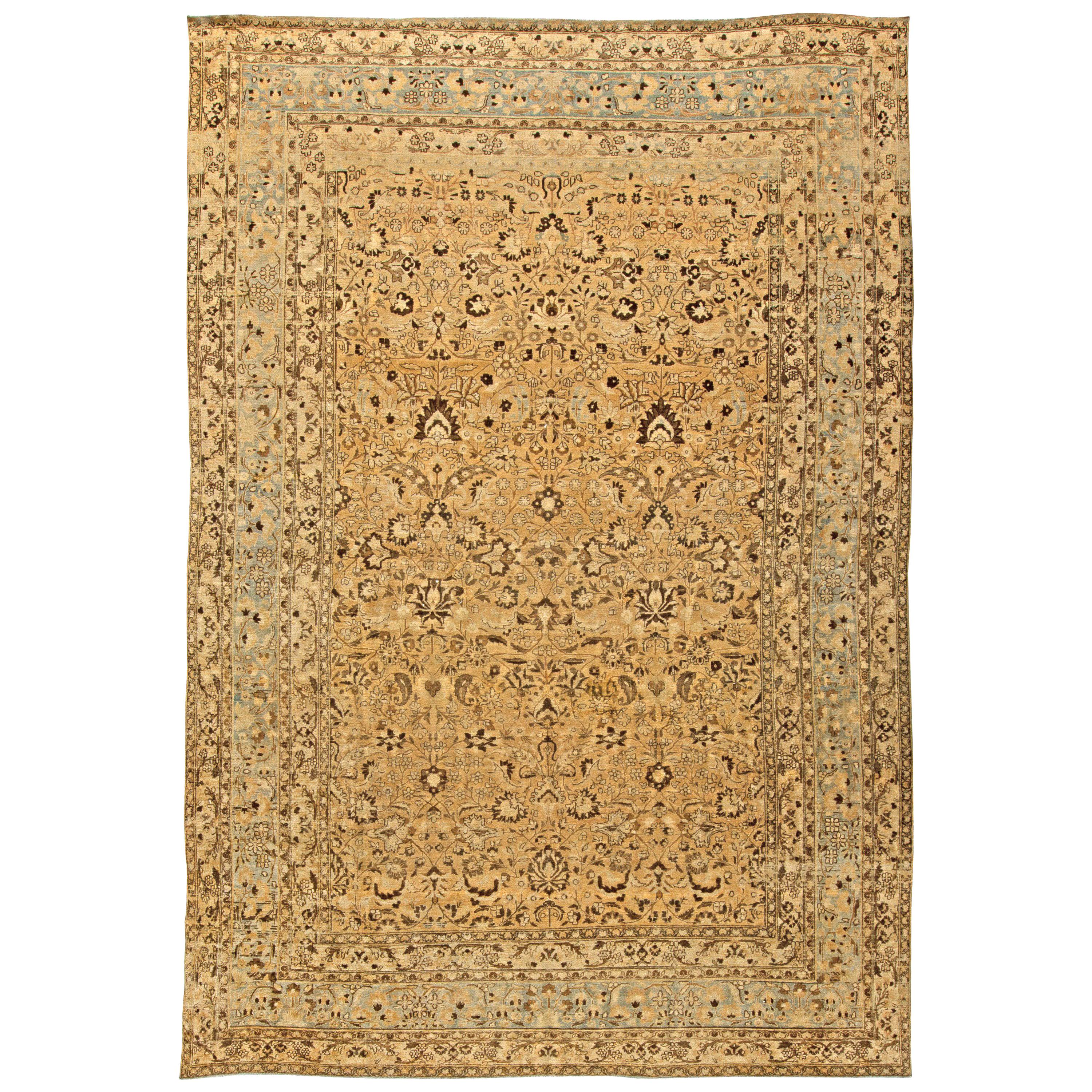 Antique Persian Meshad Handmade Wool Rug For Sale