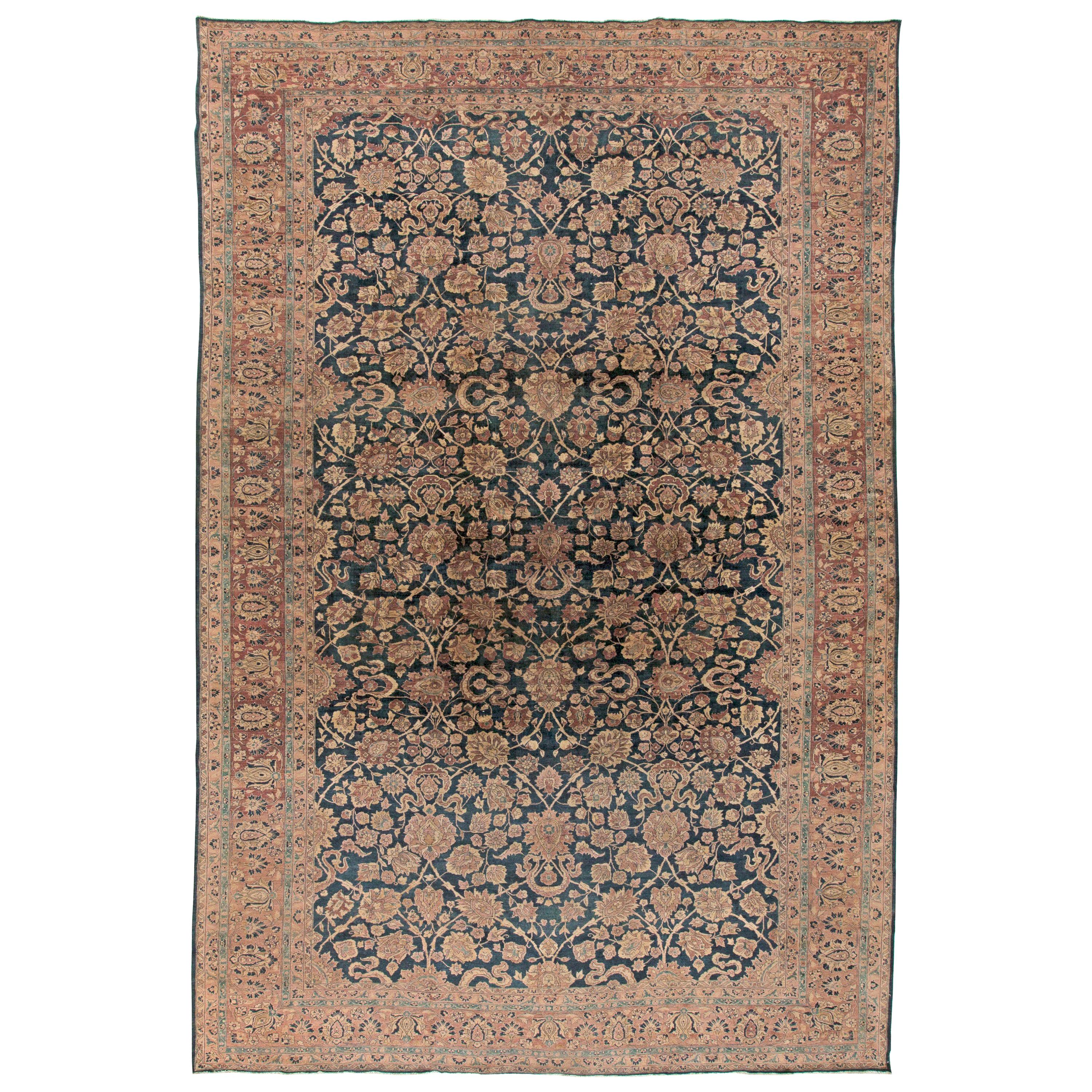 Authentic Persian Tabriz Botanic Handmade Wool Rug For Sale