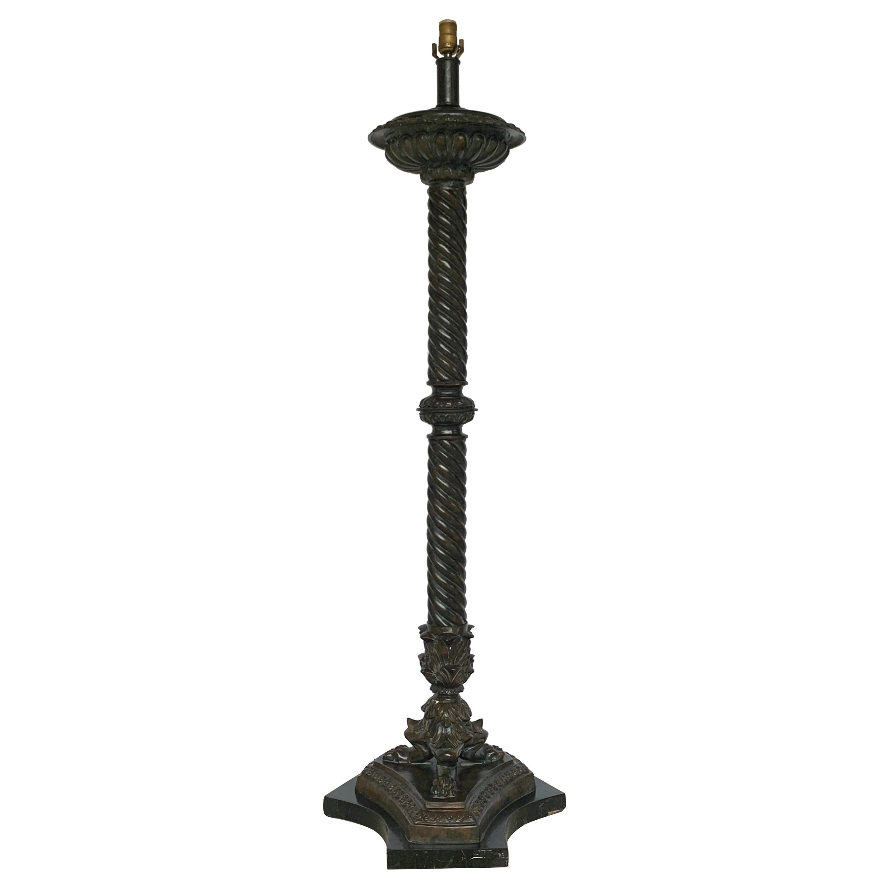 Grand Tour Style Bronze and Marble Column Floor Lamp, after the Roman Model For Sale