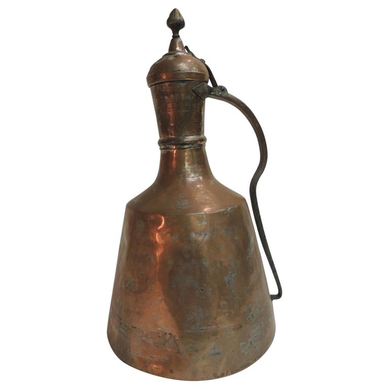 Vintage Tall Persian Copper Water Ewer or Jug For Sale at 1stdibs