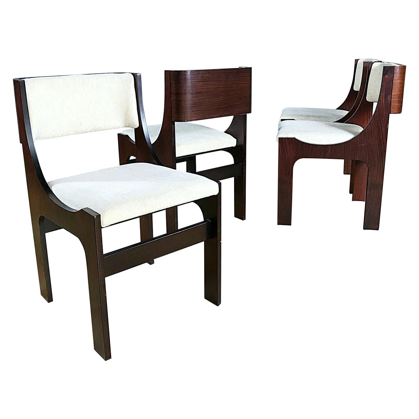 Four Italian Postmodern Sculptural Walnut Dining Chairs, 1980s, Italy For Sale