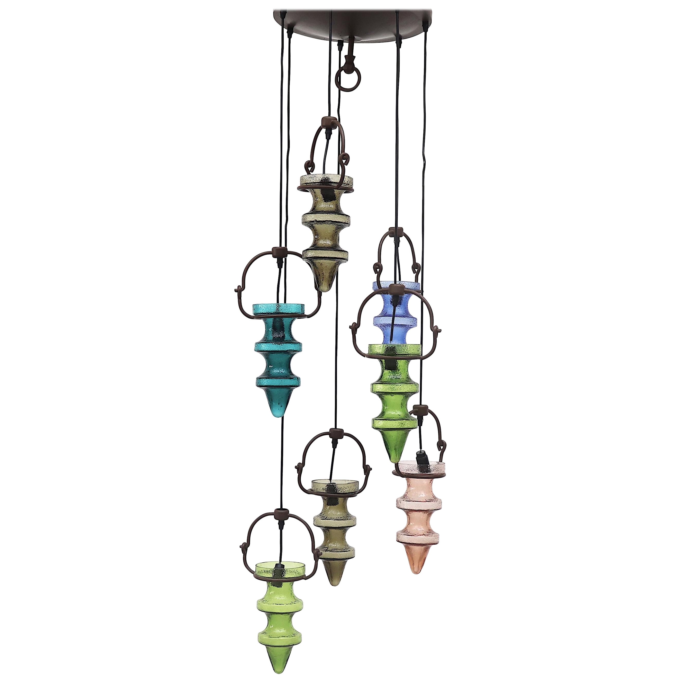 Lustre Night Club de Nanny Still en verre multicolore et fer émaillé