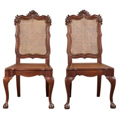 Pair of Carved Side Chairs with Rattan Seat and Back