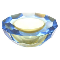 Murano Vintage Mandruzzato Diamond Faceted Sommerso Blue, Green Geode Bowl