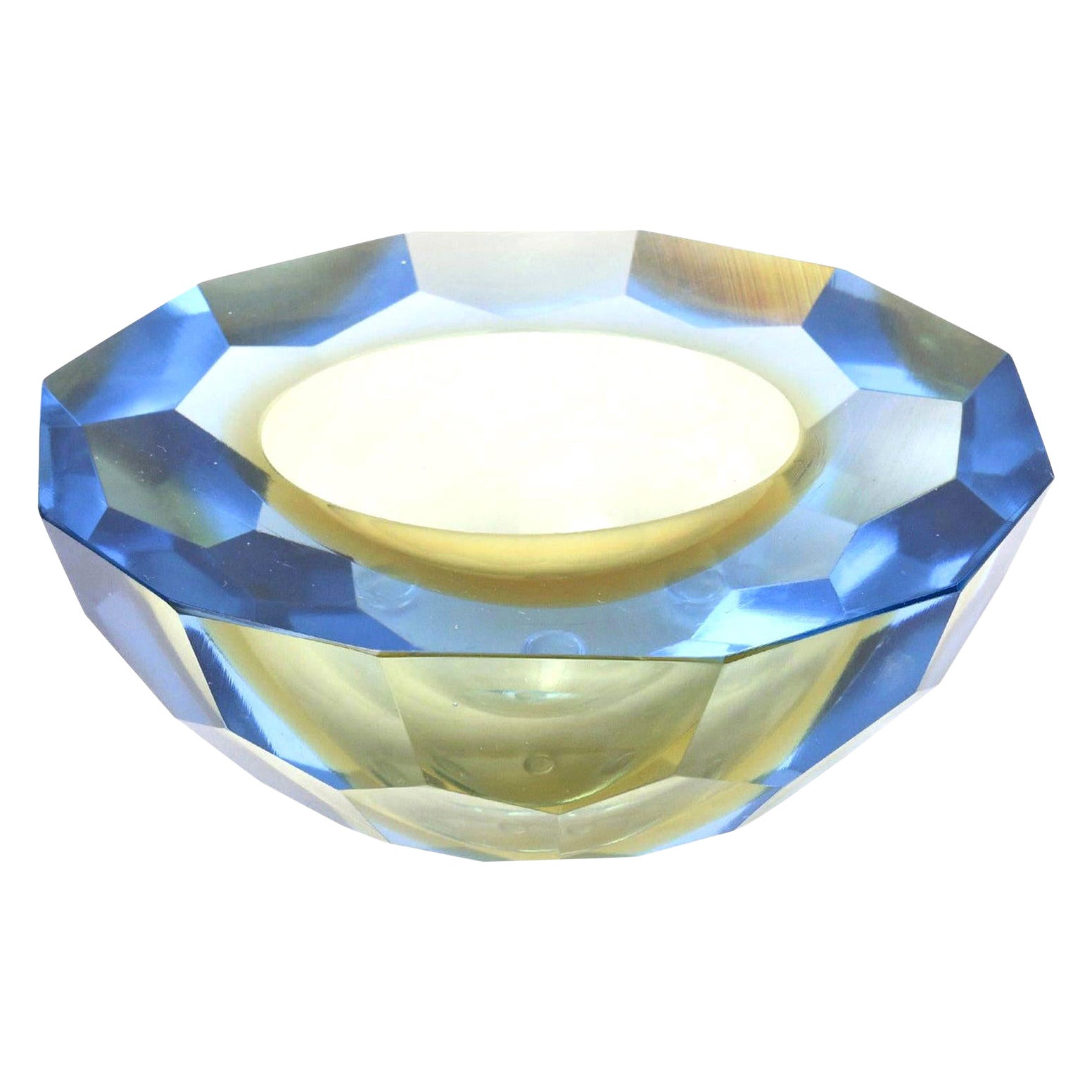 Ciotola a geode sfaccettato di Murano Vintage Mandruzzato Diamond Sommerso Blue, Greene & Greene