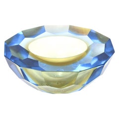 Ciotola a geode sfaccettato di Murano Vintage Mandruzzato Diamond Sommerso Blue, Greene & Greene