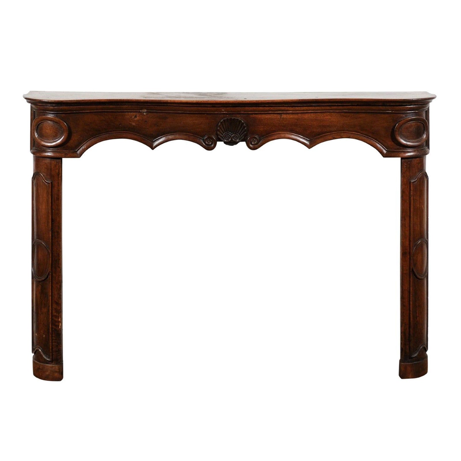 Provençal Louis XV Period 18th Century Walnut Fireplace Mantel with Carved Shell For Sale