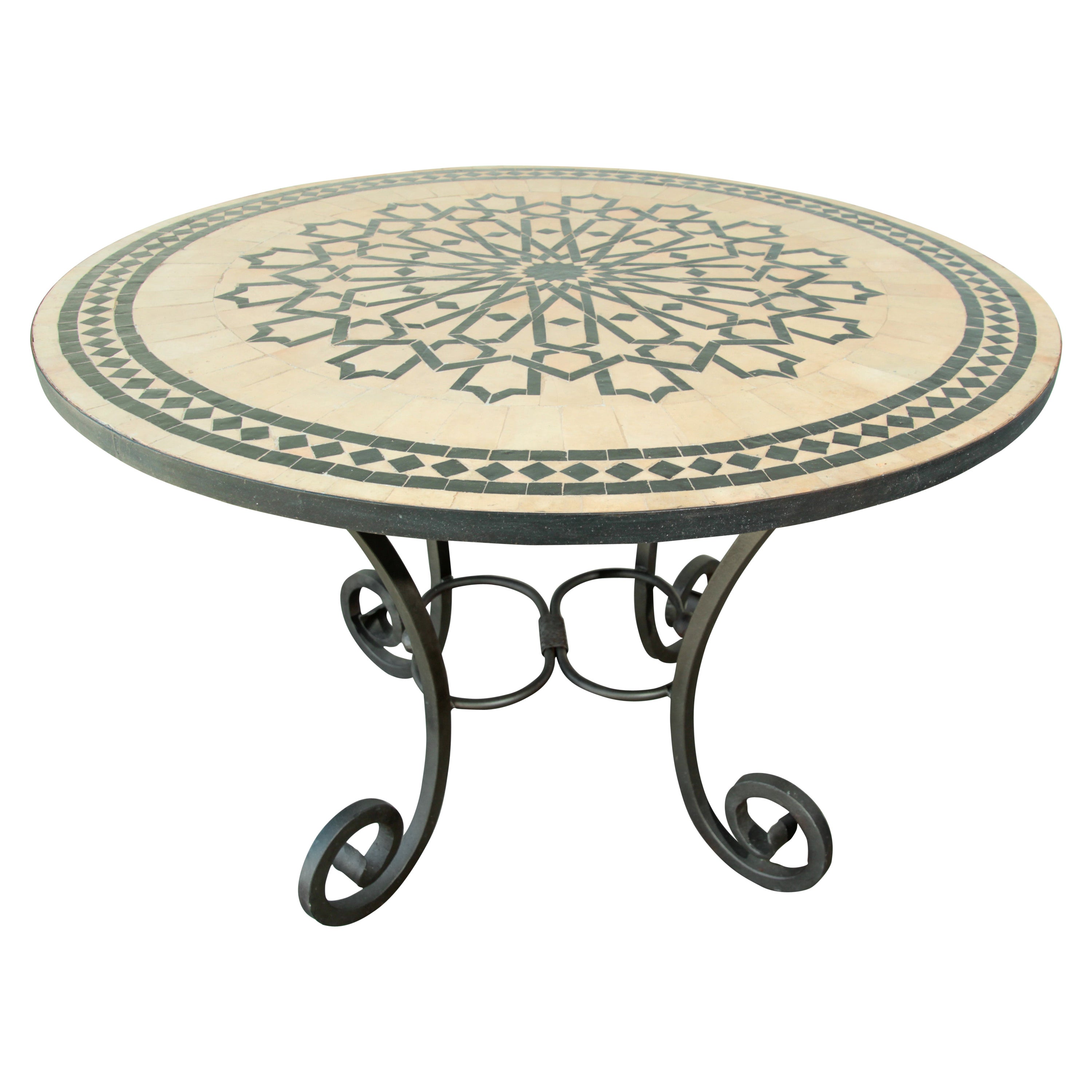 Moroccan Vintage Mosaic Green Tile Dining Table at 1stDibs