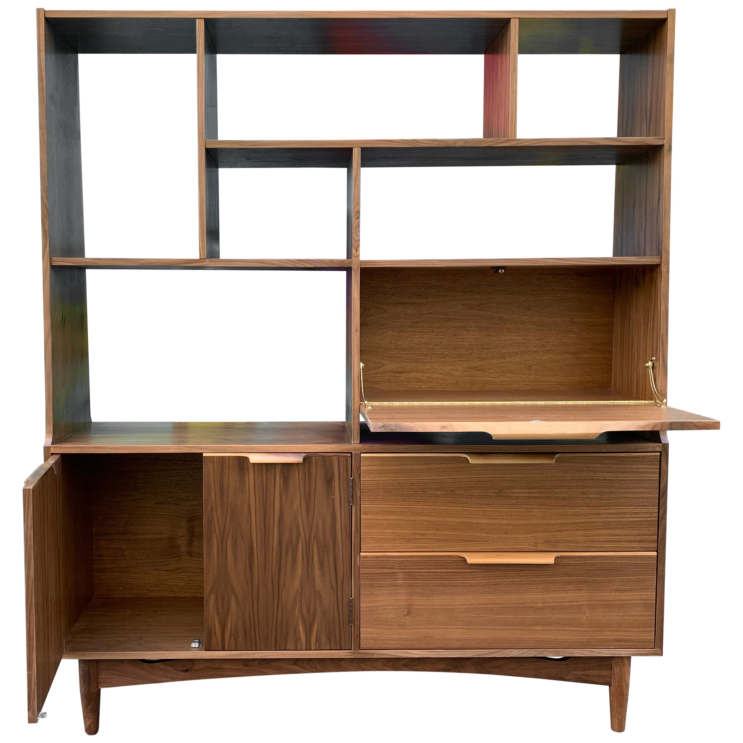 MidCentury Modern Wall Shelving Unit Bookshelf Drop Down Desk Room Divider at 1stDibs MidCentury Modern Wall Shelving Unit Bookshelf Drop Down Desk Room Divider at 1stDibs