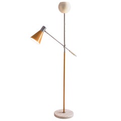 Floor Lamp with Adjustable Shade in Lacquered Metal and Marble