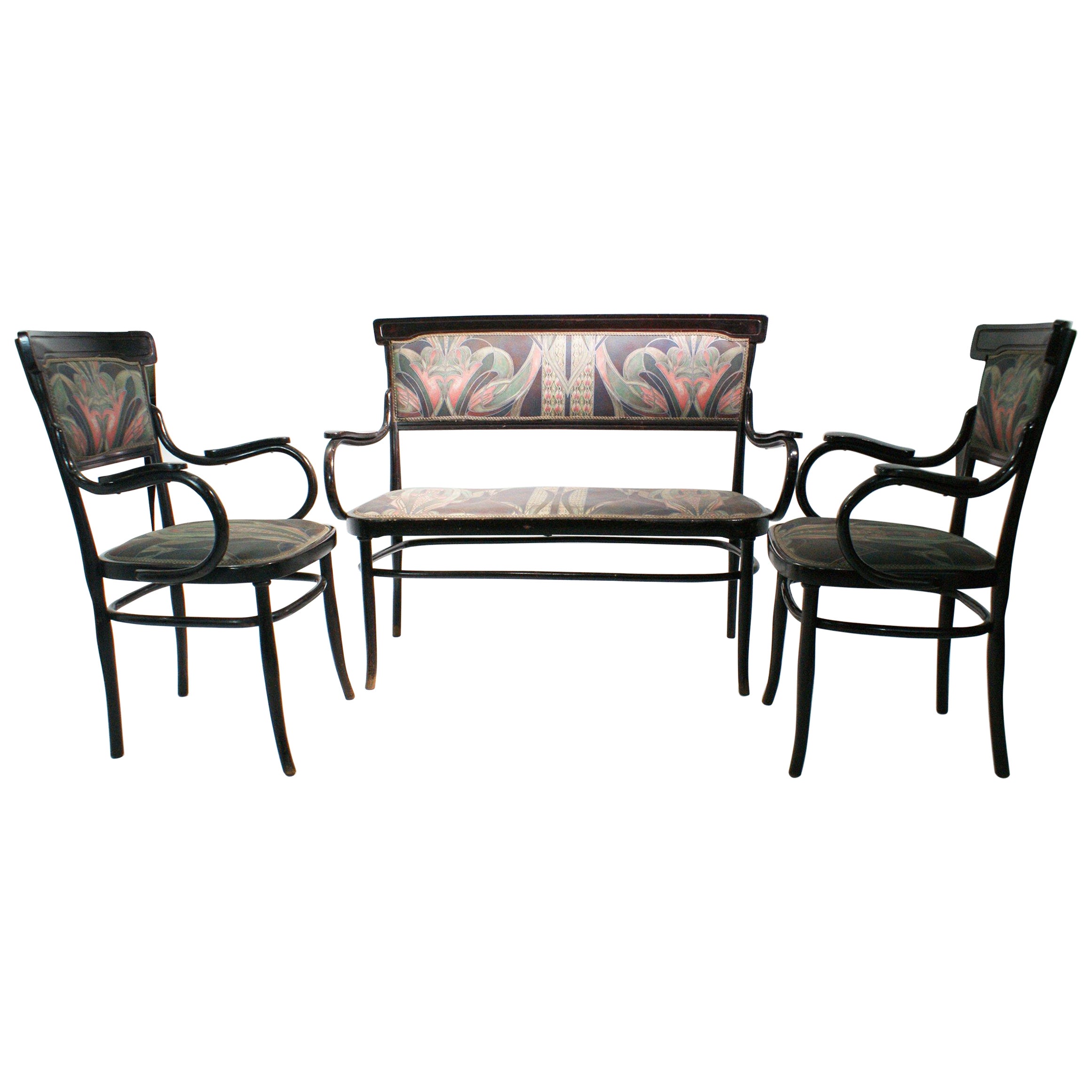 Art Nouveau Sofa and Armchairs Labelled Jakob & Joseph Kohn For Sale