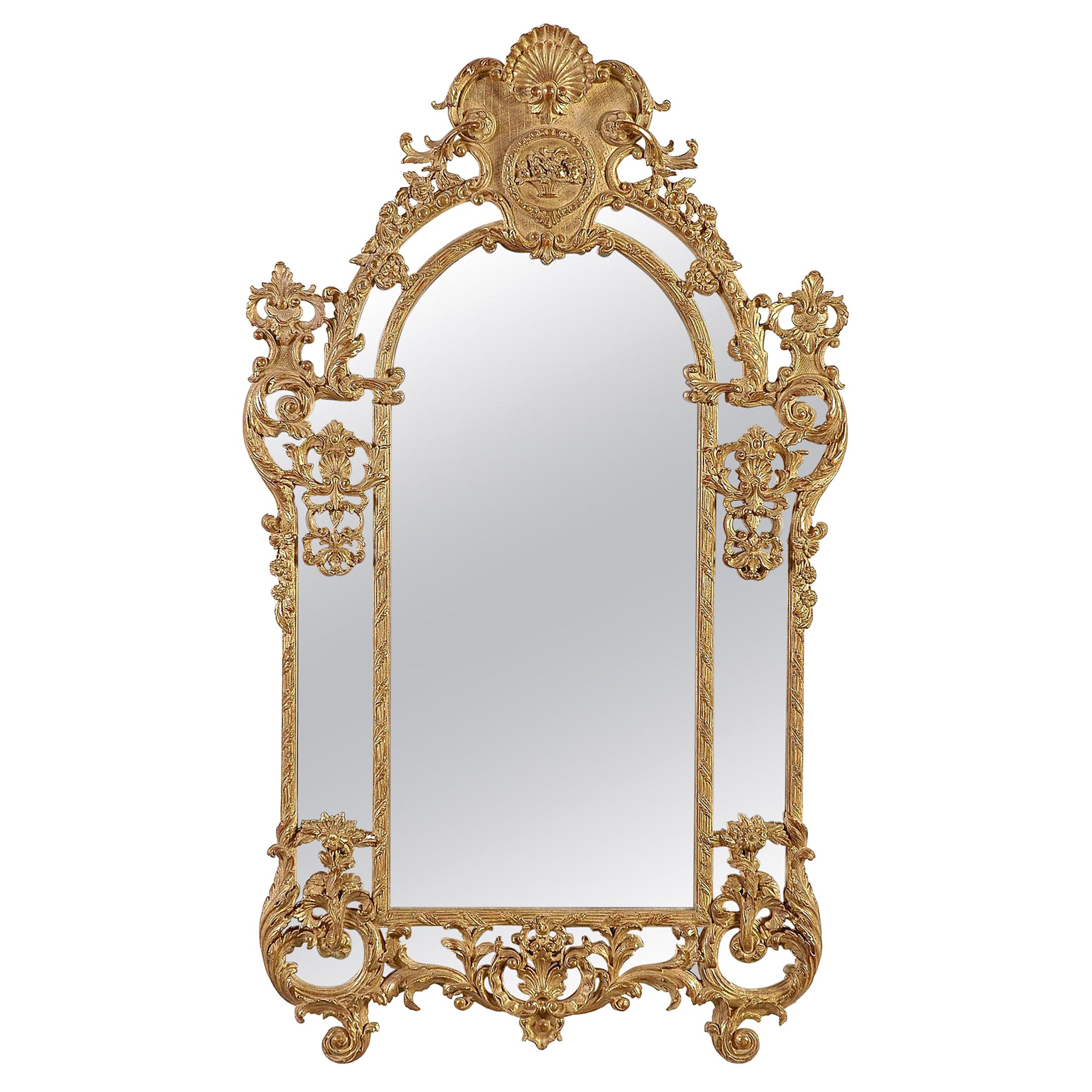 Neoclassical Regency Style Rectangular Gold Foil Hand Carved Wooden Mirror, 1970 For Sale