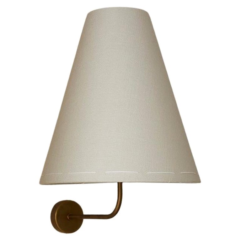 J260 Large Rustic Aged Brass & Hand-Stitched Belgian Linen Sconce by Wende Reid