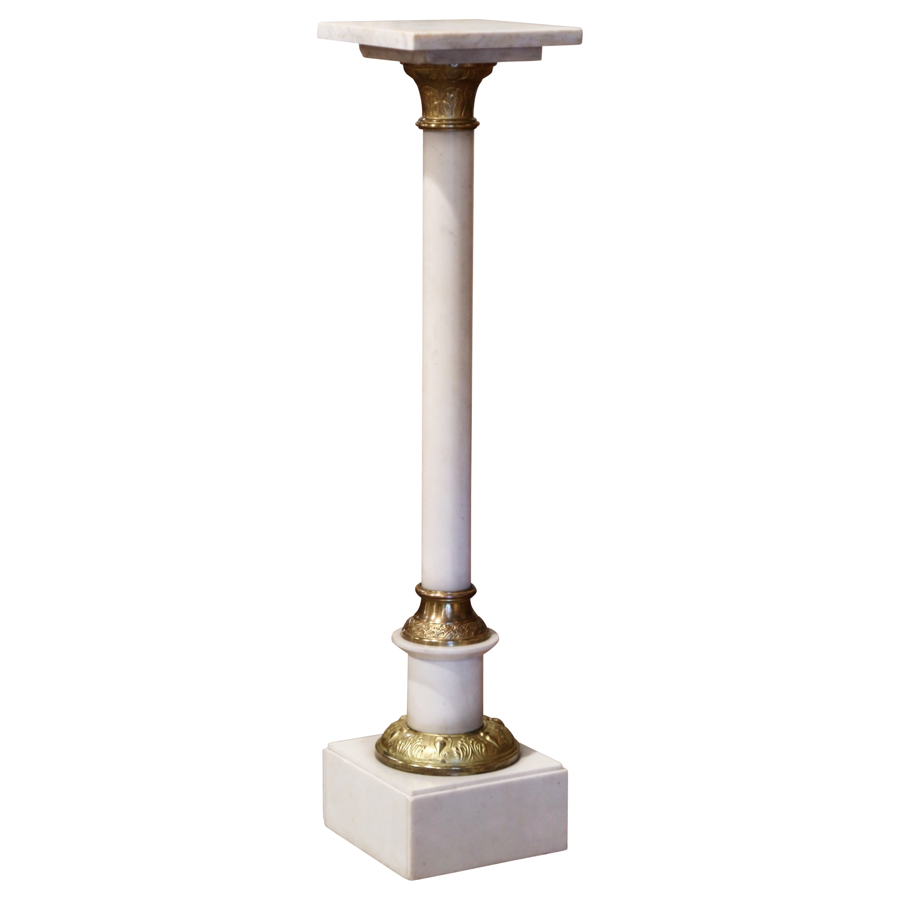Meta Pedestal in White Quartz, Black Marble with Brass Details at 1stDibs