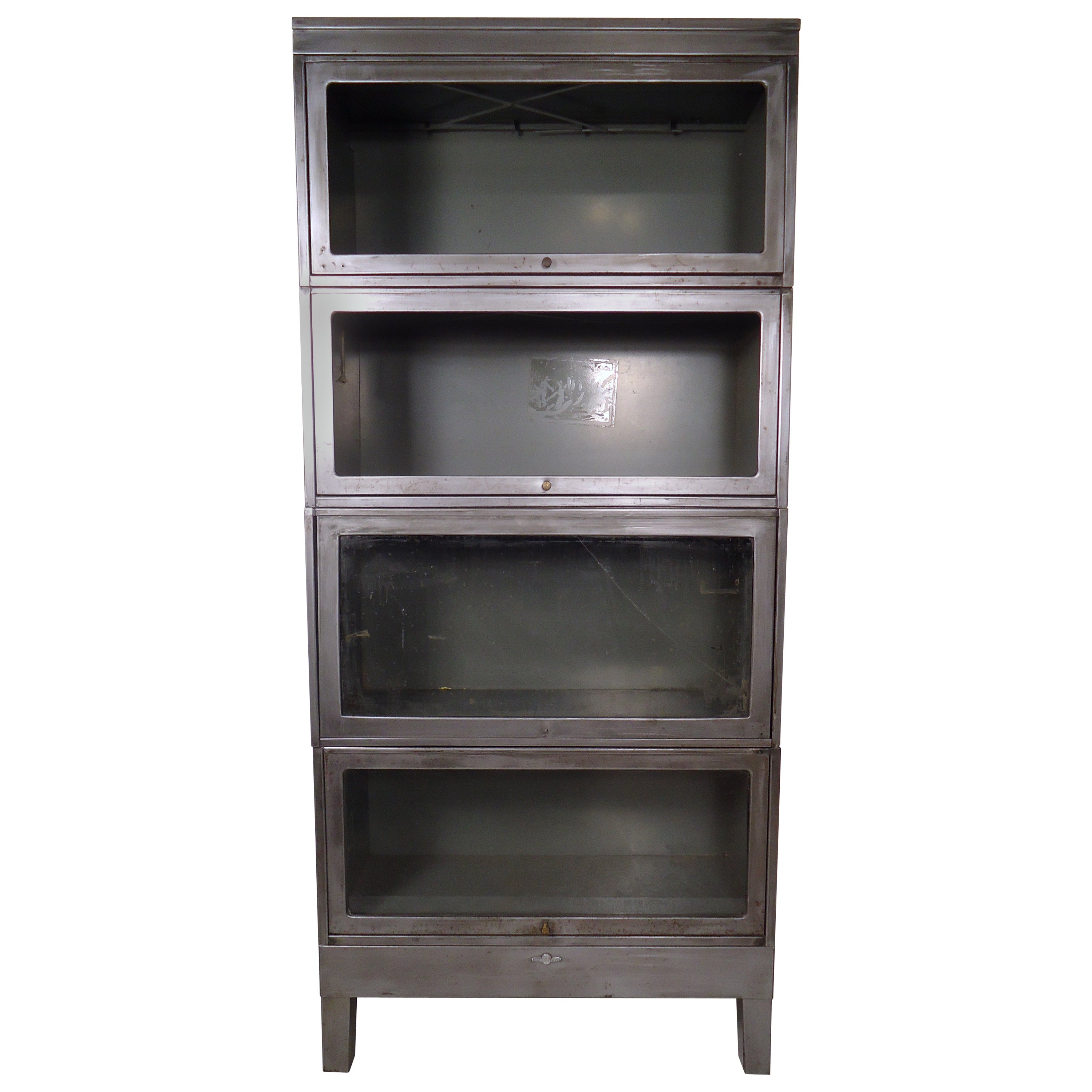 Midcentury Industrial Polished Steel Stacking Barrister Bookcase For