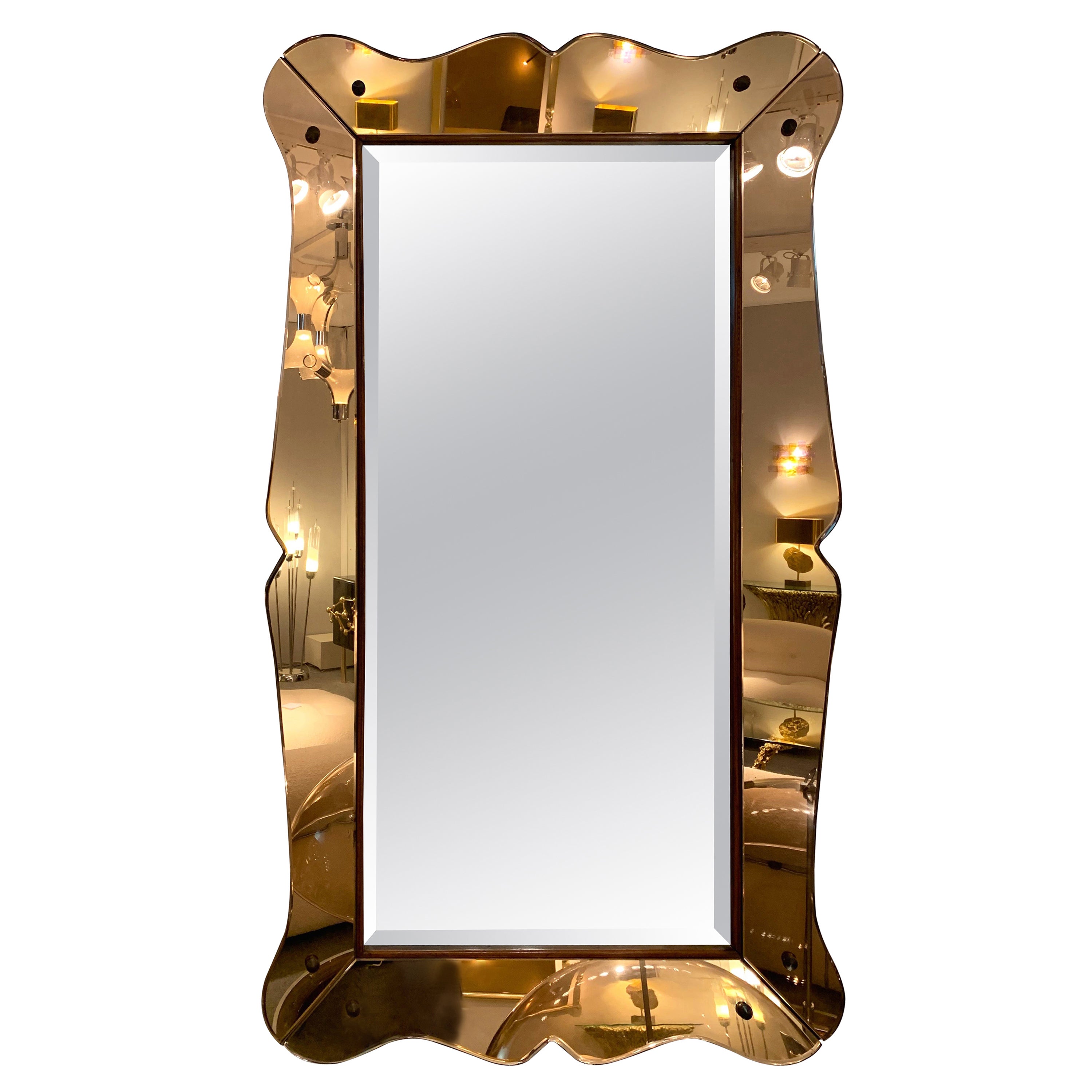 1960s Oval Mirror by Lupi Cristal Luxor, Smoked Bronze Mirror Frame