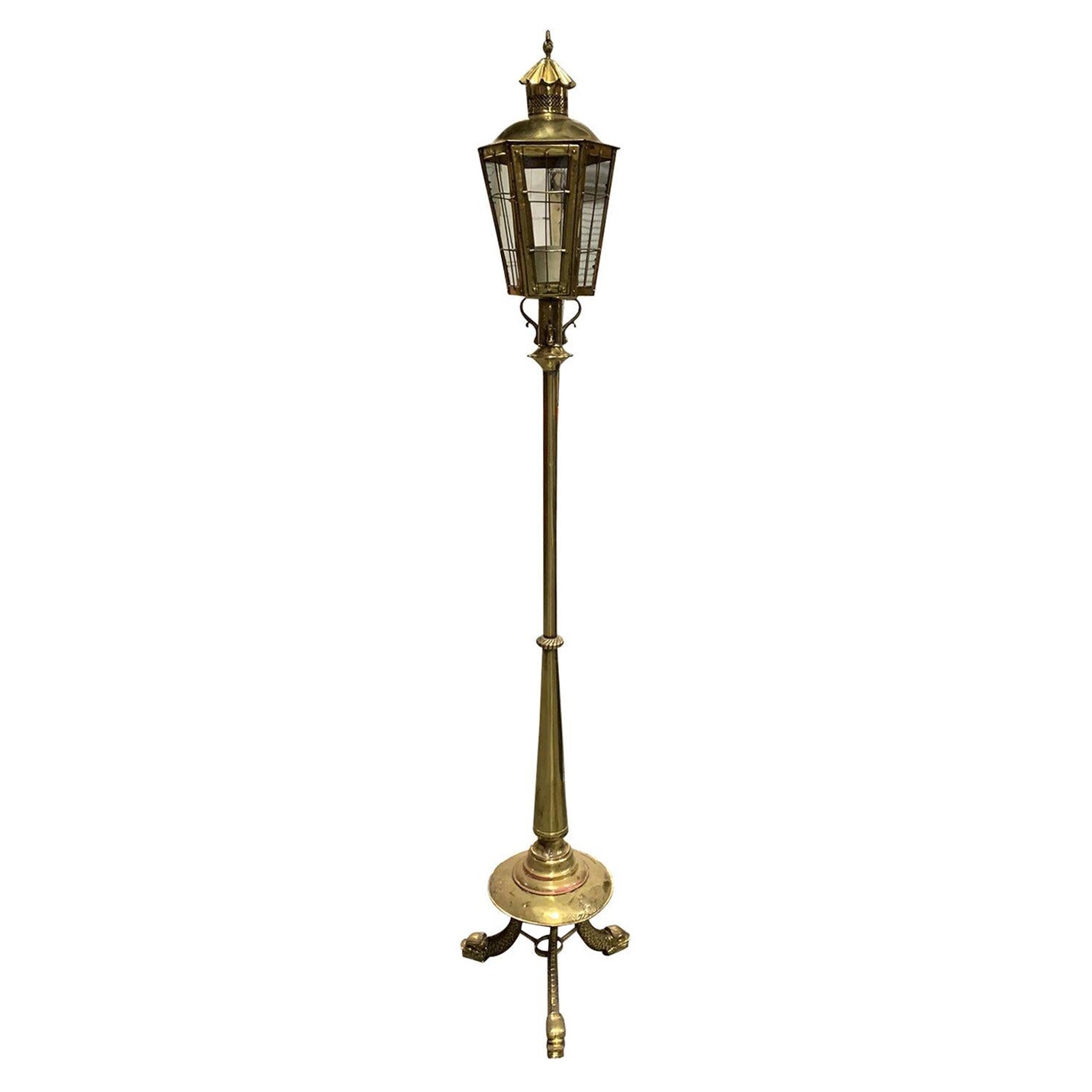 19th-20th Century Continental Brass Torchiere or Floor Lantern For Sale