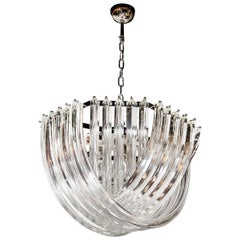 Modernist Hand Blown Murano Glass Ribbon Chandelier with Chrome Fittings