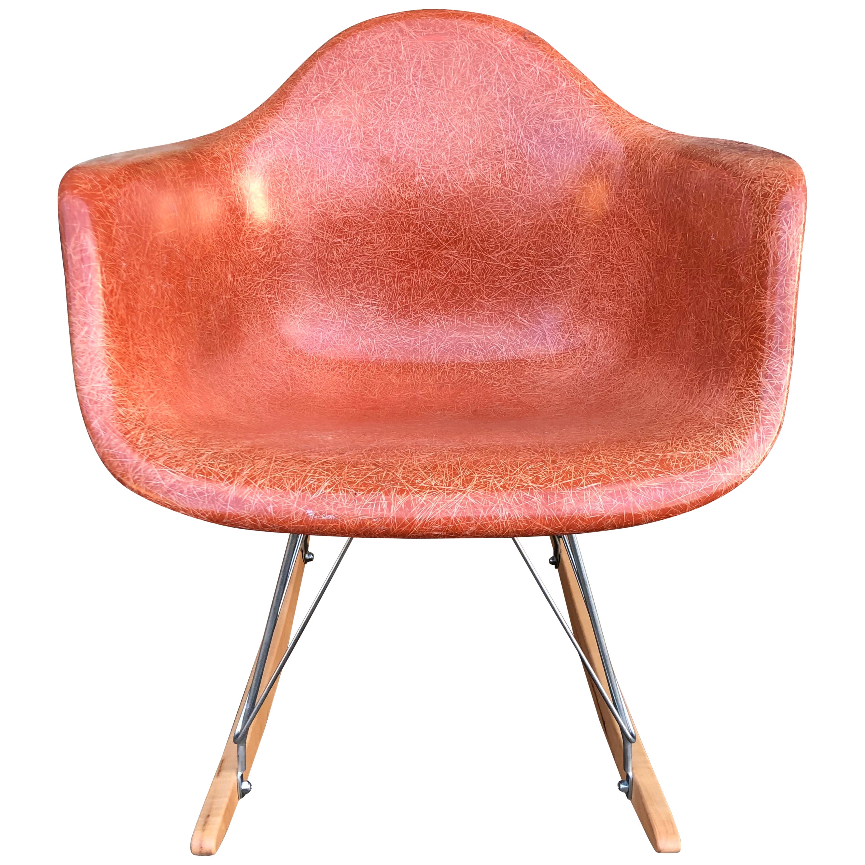 Eames RAR Rocking Chair with White Wool Upholstery by Herman Miller