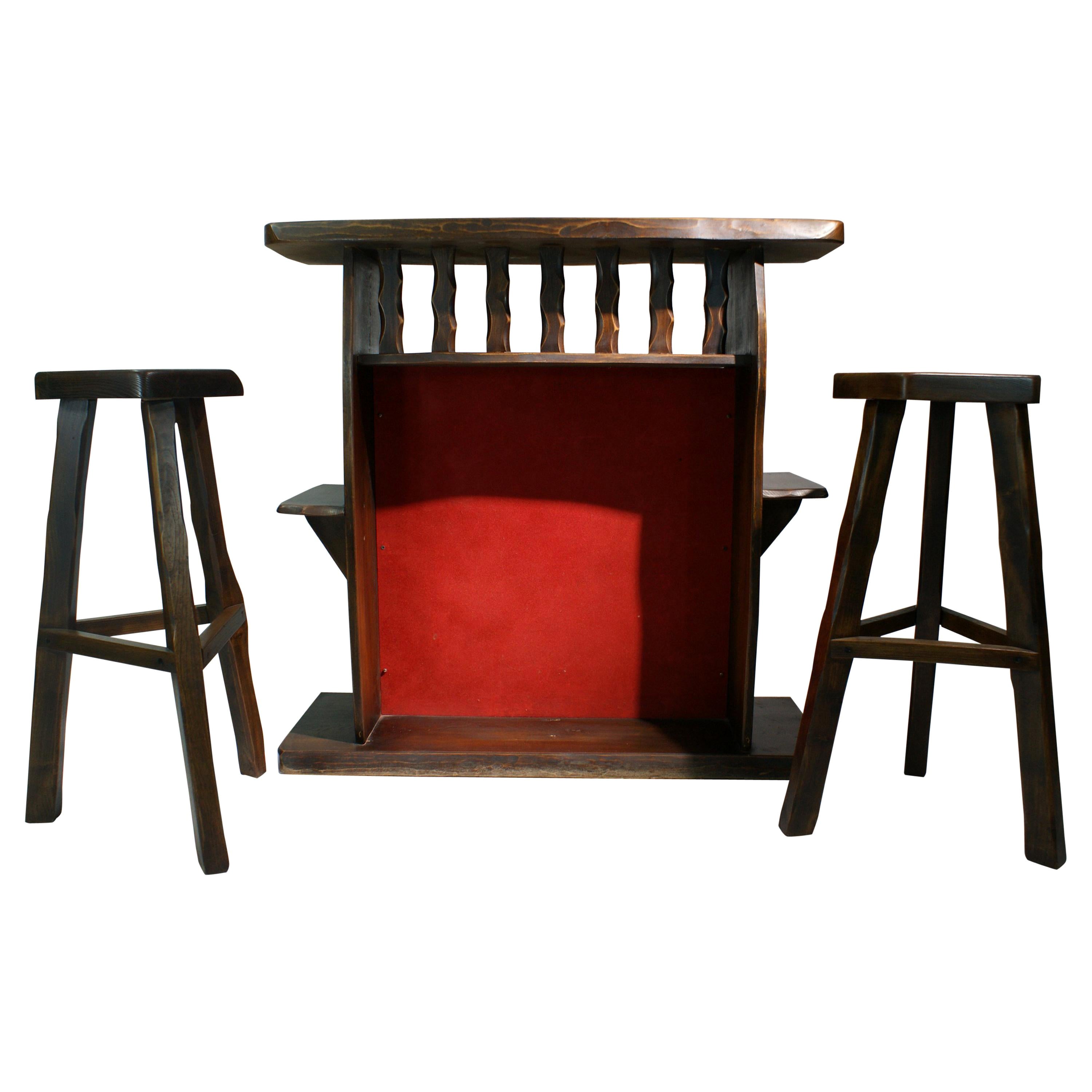 Bar et 2 tabourets par Olavi Hanninen pour Mikko Nupponen, années 1950