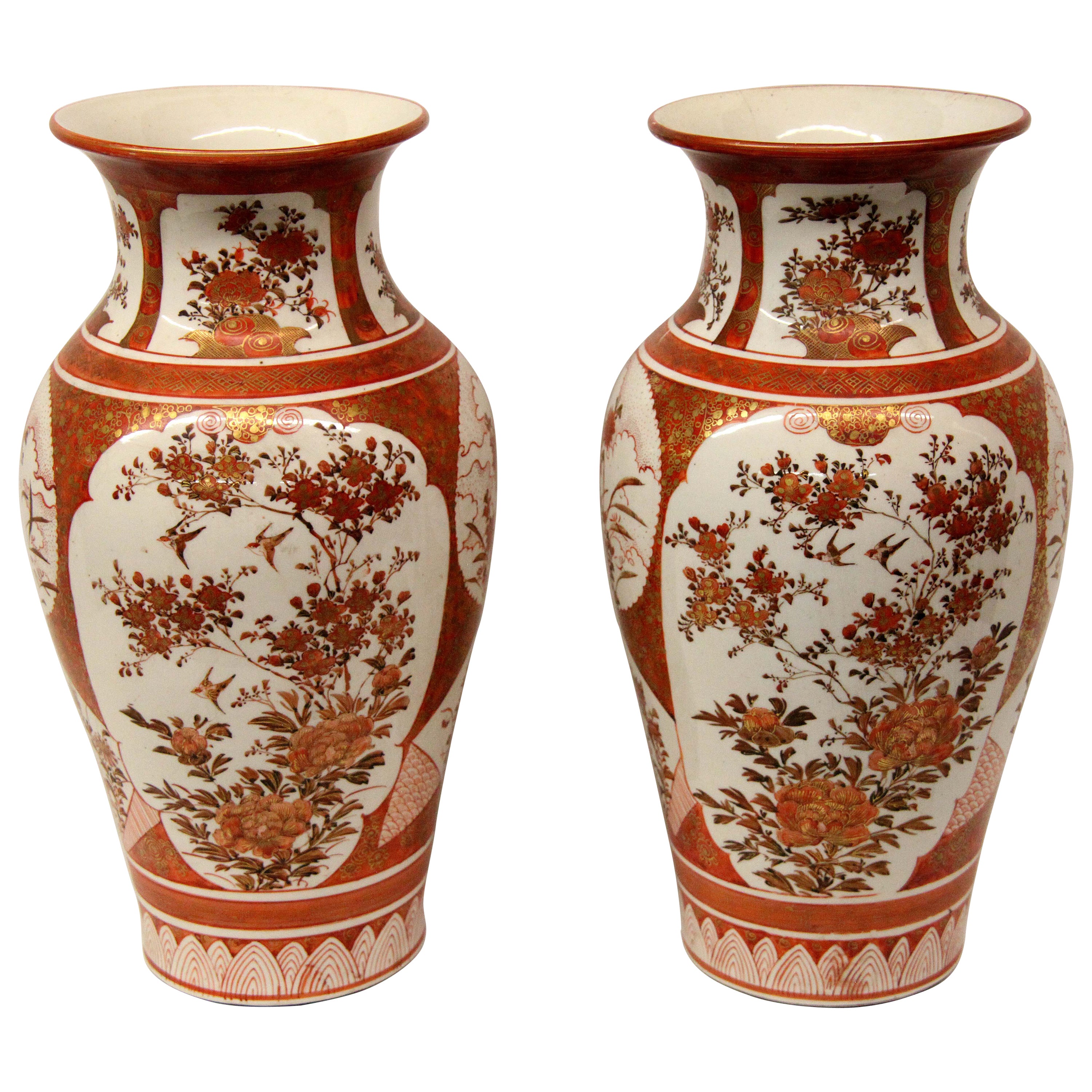 Pair of Antique Kutani Japanese Porcelain Vases For Sale at 1stDibs