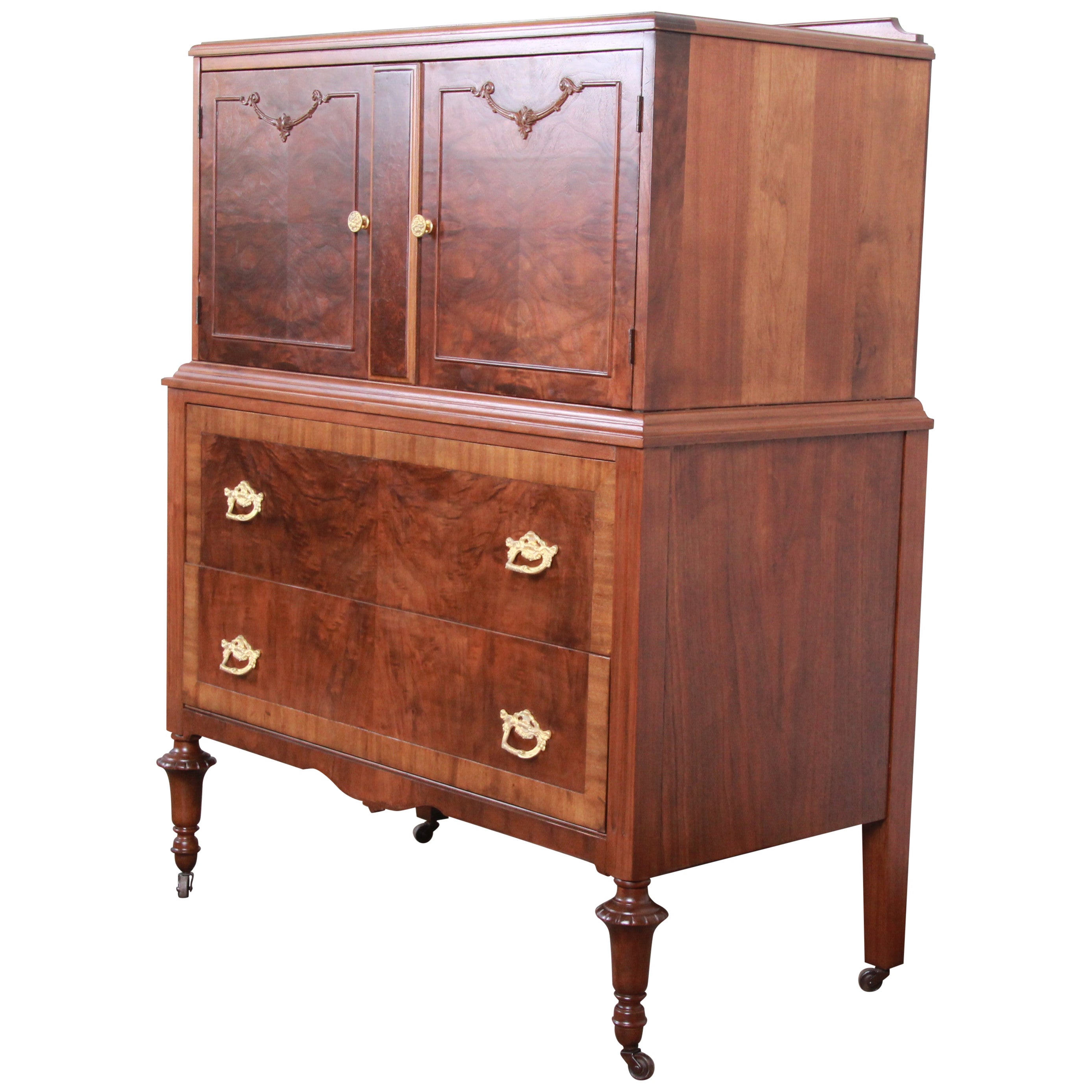 Antique Gentleman's Dresser, Walnut Chest of Drawers, Scotland 1930