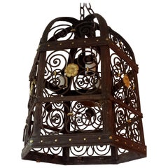 19th Century French with Middle Eastern Influence Wrought Iron Hexagon Lantern